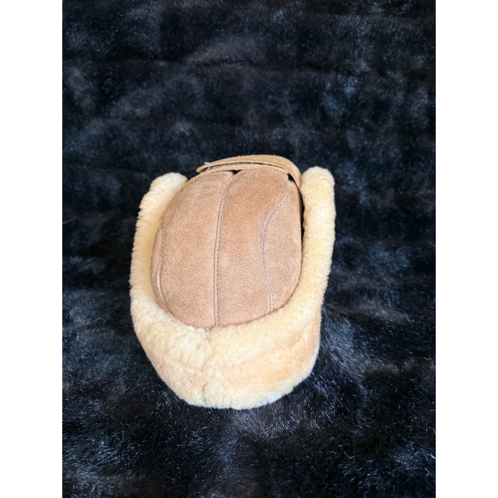 Vintage Genuine Suede Leather Shearling Trapper Hat Tan XL Ear Flaps Aviator